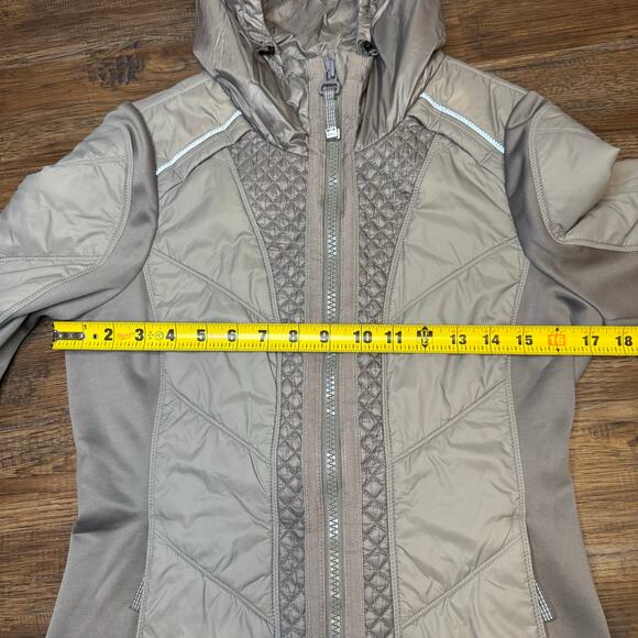 Athleta Rock Ridge Primaloft Quilted Grey taupe SMALL Women's Hooded Jacket - Picture 5 of 11